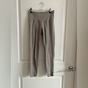 Athleta Taupe and White Striped Leggings